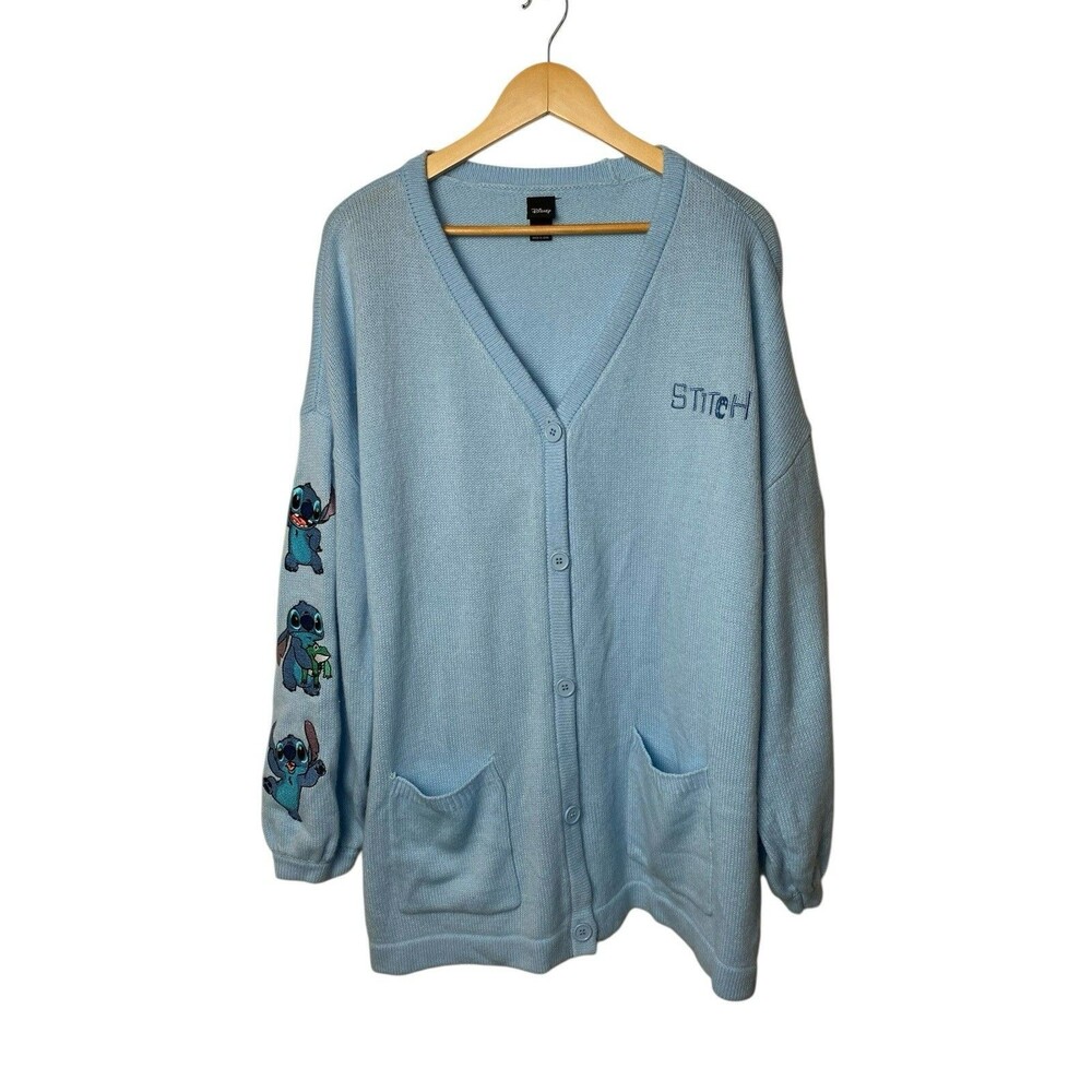 Disney Stitch Blue Cardigan Sweater 3X Plus (Tag Sz 1) Button Front Embroidered